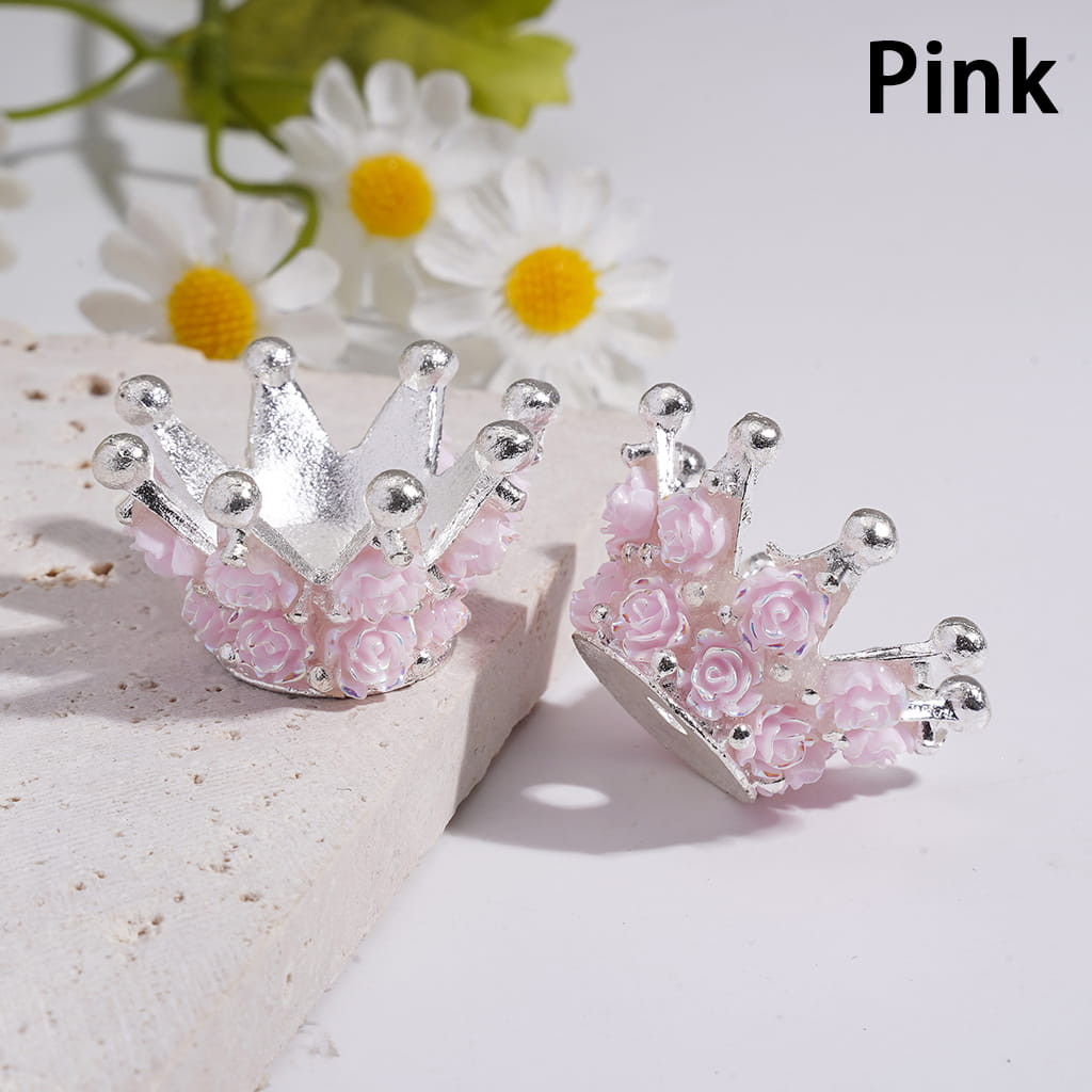 Silver Color Metal Beads Crown with Luminous UV Coating Rose Flowers, 17*31MM, Multi-Color