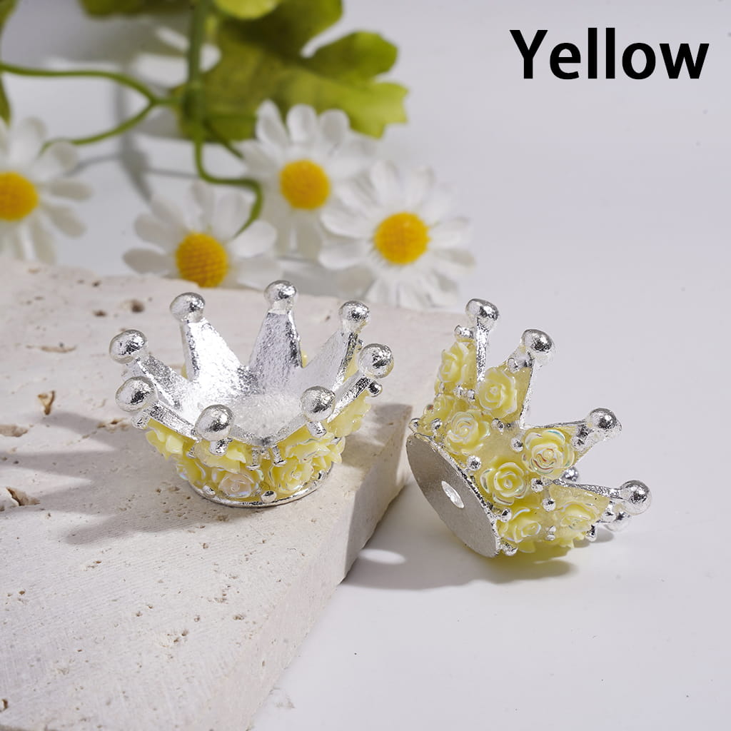 Silver Color Metal Beads Crown with Luminous UV Coating Rose Flowers, 17*31MM, Multi-Color
