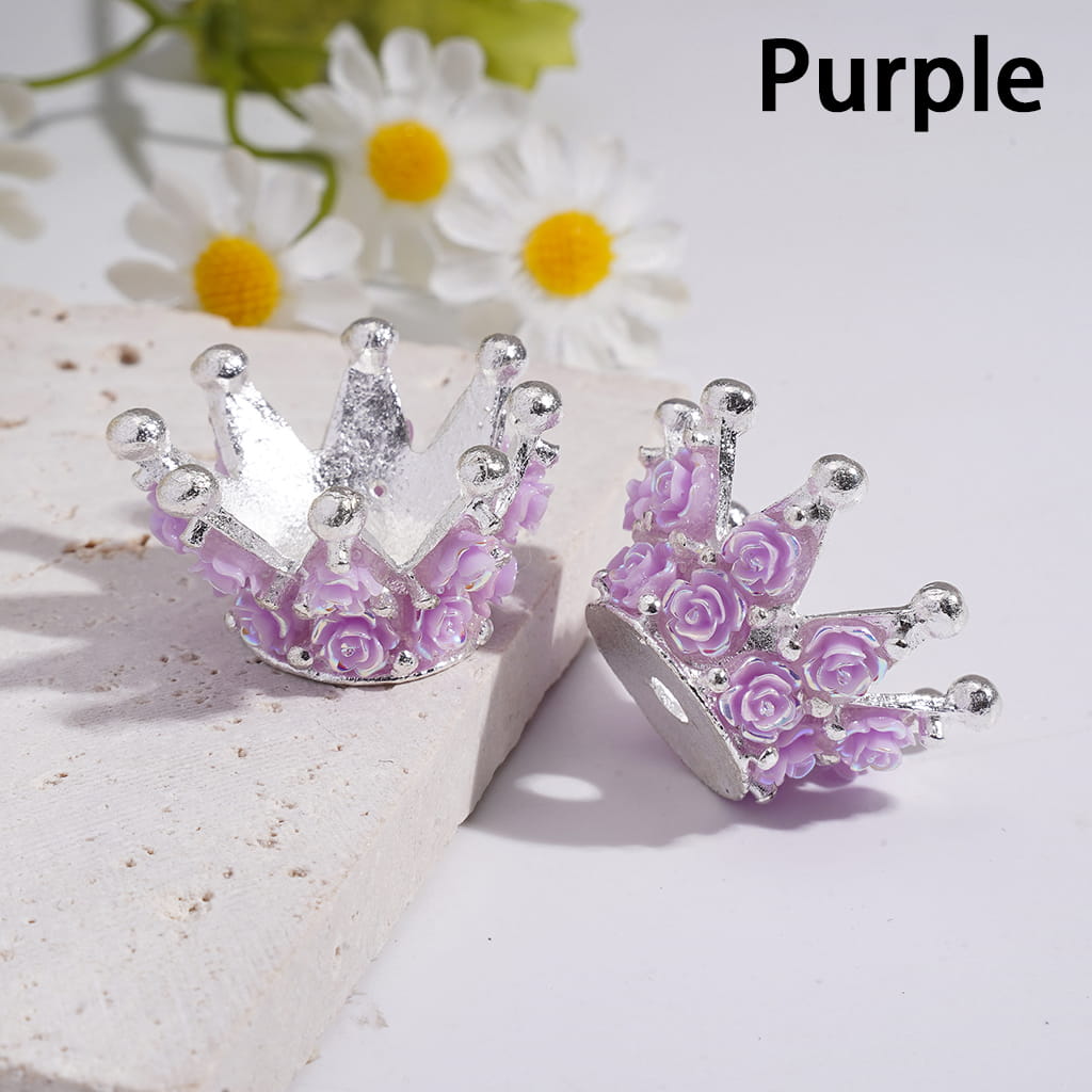 Silver Color Metal Beads Crown with Luminous UV Coating Rose Flowers, 17*31MM, Multi-Color
