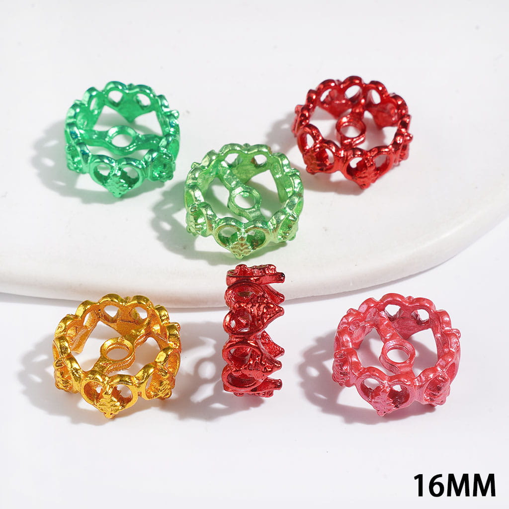 Metal Spacer Beads with Heart and Christmas Tree, 16MM Multi-Color (They Fit 14MM Beads)