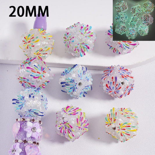 Clay Beads Luminous Colorful Fireworks White Pearls Multi-Color 20MM, Random Mix