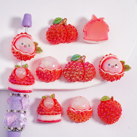 Acrylic Beads UV Coating Cute Vivid Red Lychee Litchi, Random Mix