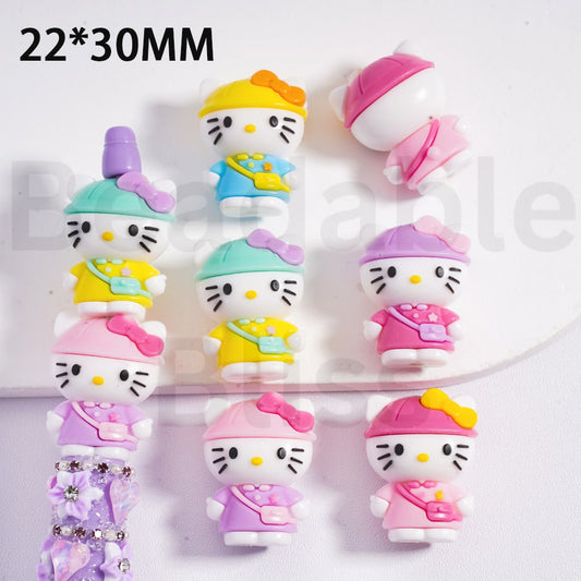 Soft PVC Beads Cute Hello Kitt with Bowknots Hats Multi-Color 22*30MM, Random Mix