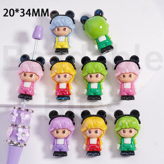 Soft PVC  Beads UV Coating Cute Dimo Series Figures with Micke Mouse Hair Clip Pop Mar Multi-Color  20*34MM，Random Mix