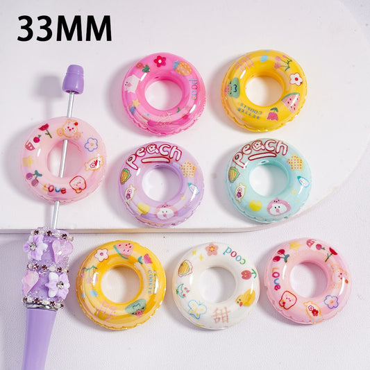Acrylic Beads UV Coating Cute  Doughnut  Donut Multi-Color 33MM, Random Mix