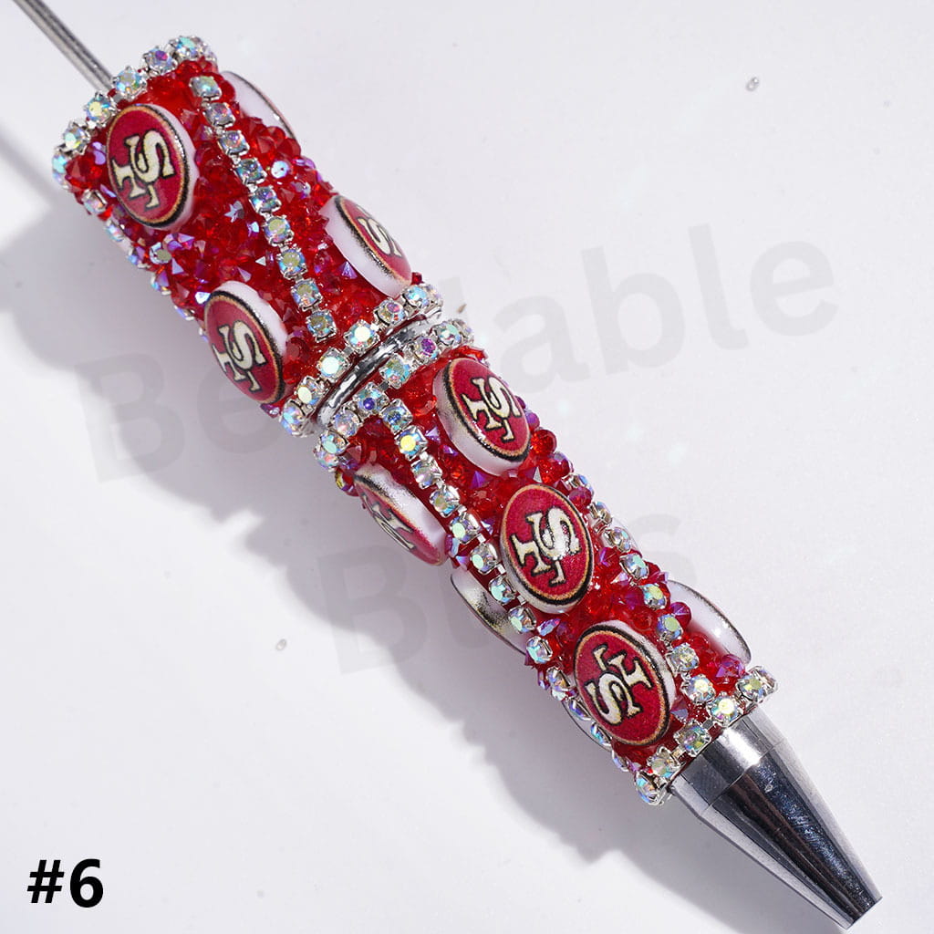 Beadable Pens with Mini Bubble Ball and Clear Rhinestone Chains, American Football Team Series (Update Other Style Later)