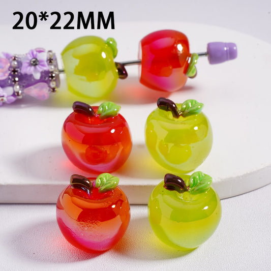 Acrylic Beads UV Coating Cute Vivid Apples Red & Green 20*22MM (Single Color is available for 100pcs(whole bag)Only)
