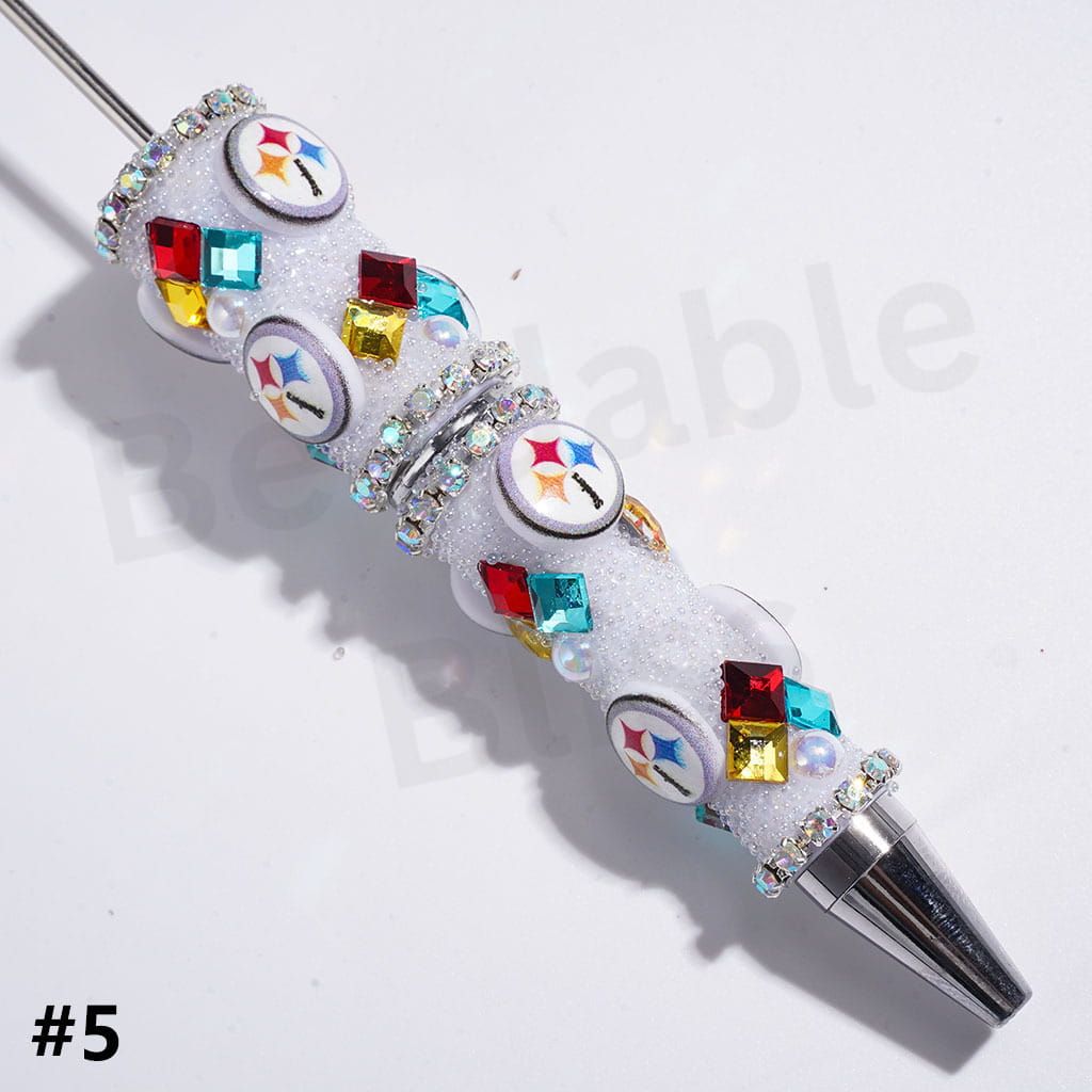 Beadable Pens with Mini Bubble Ball and Clear Rhinestone Chains, American Football Team Series (Update Other Style Later)