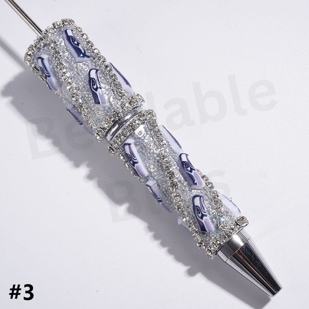 Beadable Pens with Mini Bubble Ball and Clear Rhinestone Chains, American Football Team Series (Update Other Style Later)
