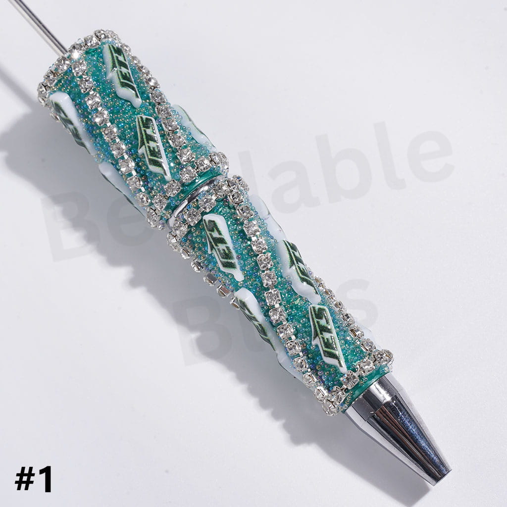 Beadable Pens with Mini Bubble Ball and Clear Rhinestone Chains, American Football Team Series (Update Other Style Later)
