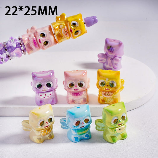 Acrylic Beads UV Coating Cute Monster with Wings Multi-Color 22*25MM, Random Mix