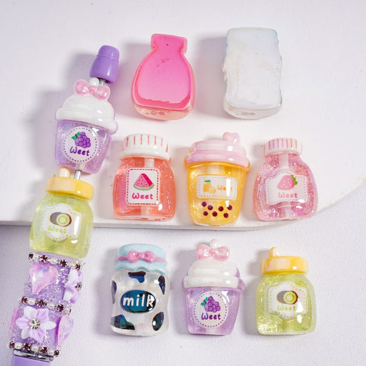 Acrylic Beads UV Coating Cute Milk Juice Bottle Cup Multi-Color, Random Mix