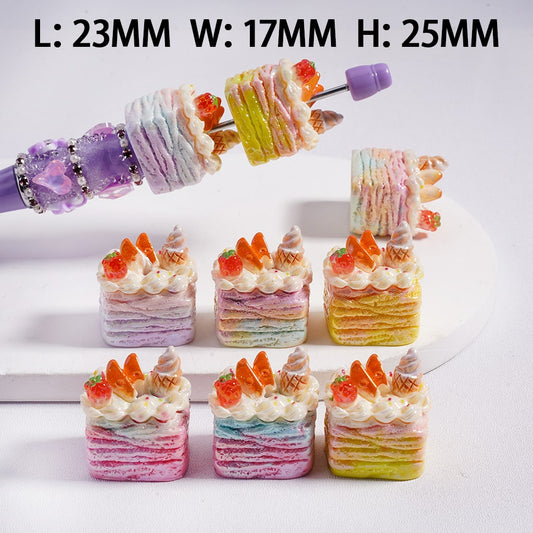 Acrylic Beads UV Coating Cute Vivid Strawberry Ice Cream Cake Multi-Color 23*17*25MM, Random Mix