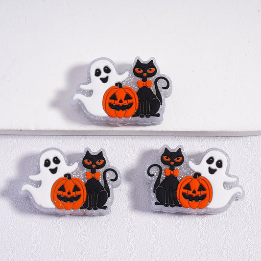 Silicone Focal Beads Halloween Series Cute Ghost Black Cat Ghost Face Pumpkin
