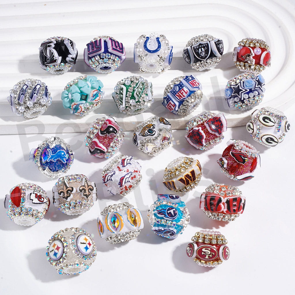 21MM - American Football Team Series Handcrafted Acrylic Beads, Flower Bowtie Crystal White Pearls Rhinestone Chains Metal Base Colorful Mini Bubble Balls Decoration (Update Other Styles Later))