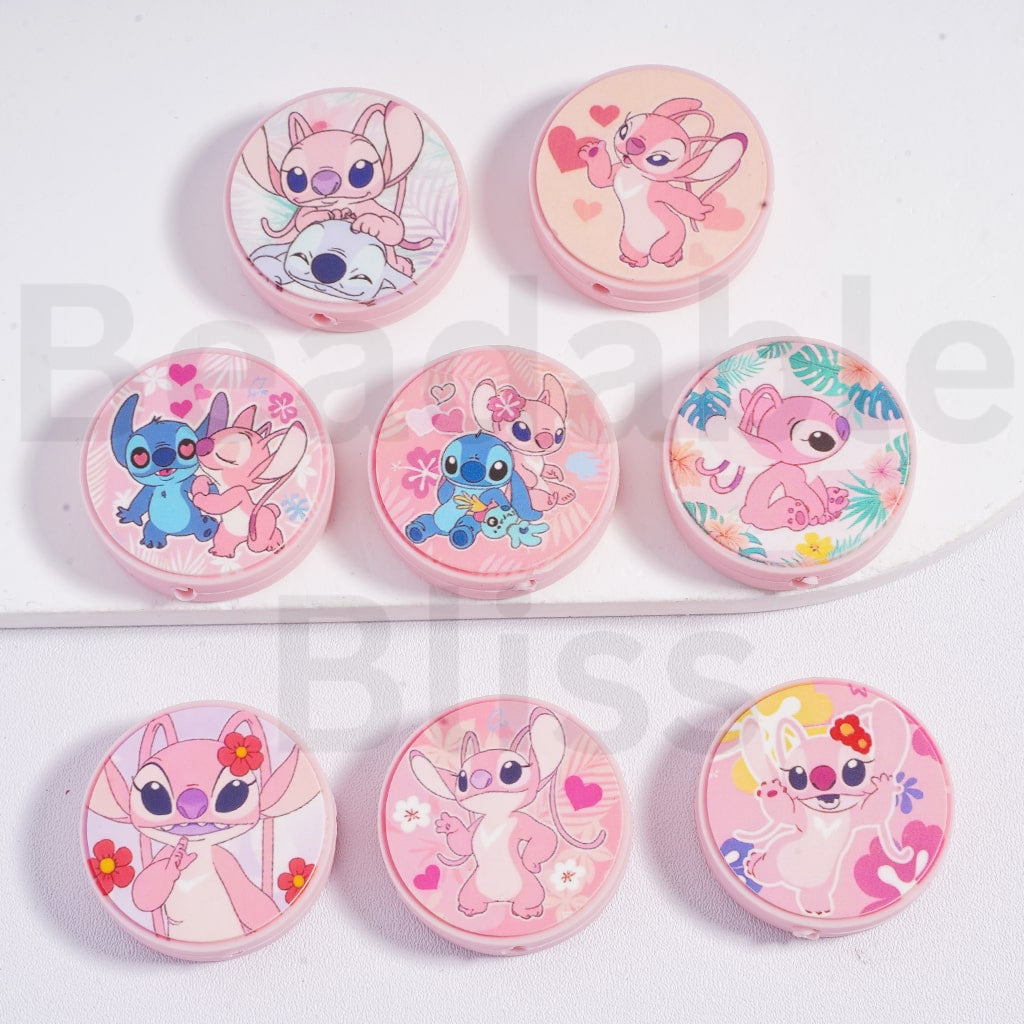 Silicone Focal Beads Cute Blue & Pink Stitc Disne, Random Mix