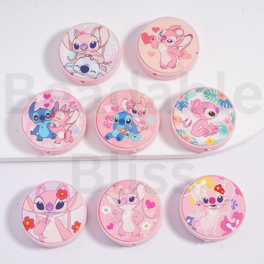 Silicone Focal Beads Cute Blue & Pink Stitc Disne, Random Mix