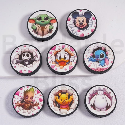 Silicone Focal Beads Cute Cartoon  Micke Jac Donal Duck Stitc Groo Winni the Poo Yod BayMa, Random Mix
