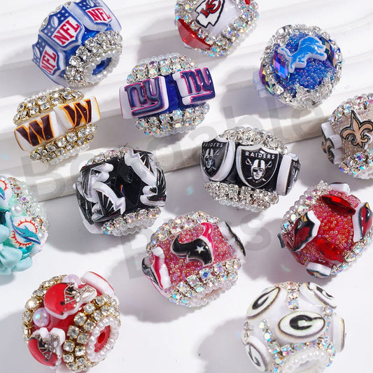 21MM - American Football Team Series Handcrafted Acrylic Beads, Flower Bowtie Crystal White Pearls Rhinestone Chains Metal Base Colorful Mini Bubble Balls Decoration (Update Other Styles Later))