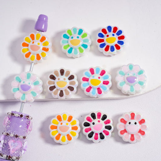 Acrylic Beads UV Coating Cute Smile Face Flowers Multi-Color 20MM, Random Mix