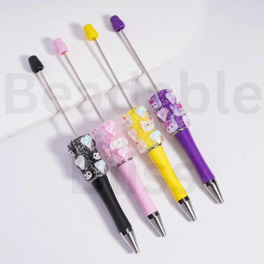 Beadable Sugar Pen with Cute Sanri Family Hello Kitt Kurom Cinnamonrol Hearts Solid Color