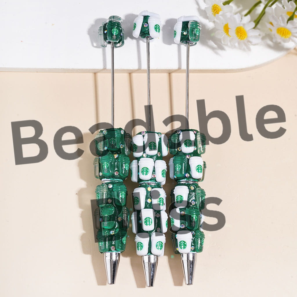 Beadable Clay Pens with Coffee Cup Series, AB Rhinestones Multi Colors