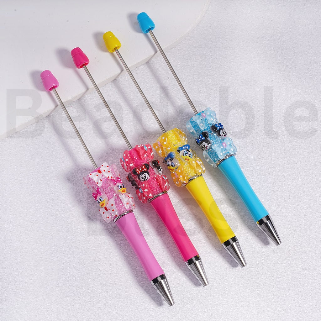 Beadable Sugar Pen with Cute Disne Family Micke Minni Donal Dais Duck Bowknot Solid Color