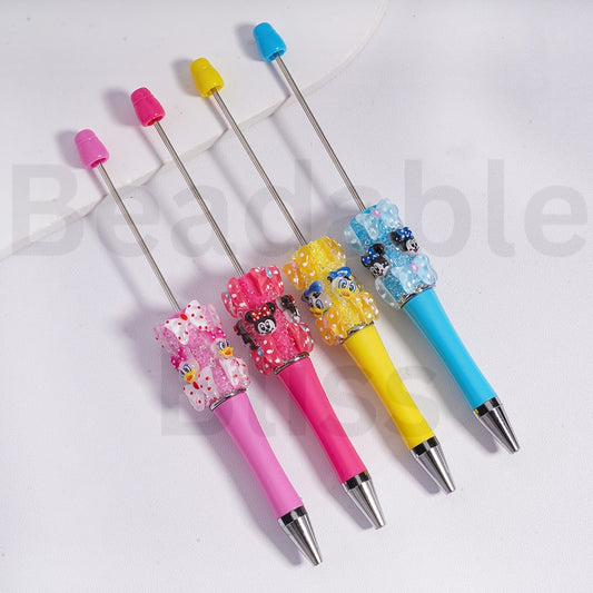 Beadable Sugar Pen with Cute Disne Family Micke Minni Donal Dais Duck Bowknot Solid Color