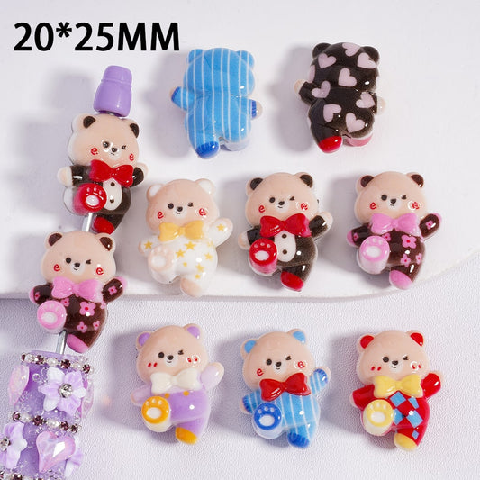 Acrylic Beads Cute Bear with Bowknots in Different Costume 20*25MM, Random Mix