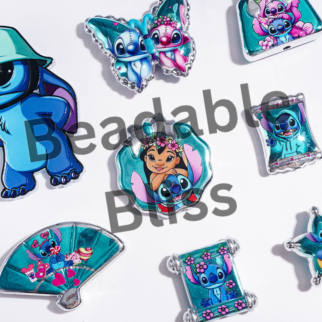 Acrylic Beads and Pendants Blue Monster Character Series, Silver Edge Style, Random Mix