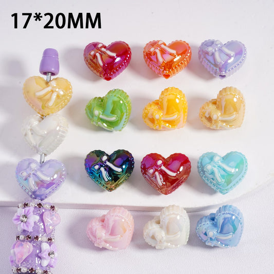 Acrylic Beads UV Coating, Shiny Heart with Bowknot, Multi-Color 17*20MM (Single Color is available for 200pcs(whole bag)Only)