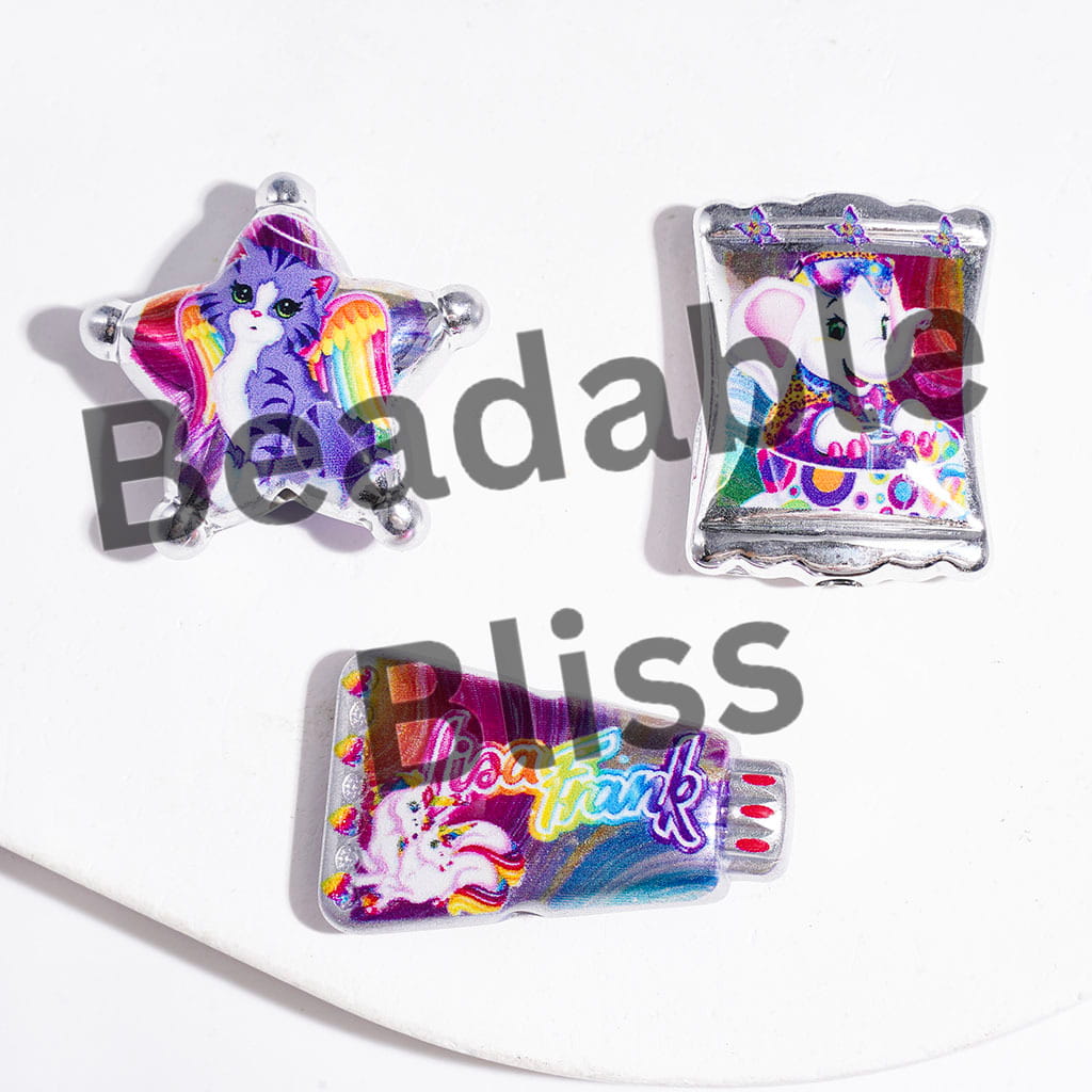 Acrylic Beads and Pendants Brightly Colored Animal Theme, Silver Edge Style, Random Mix