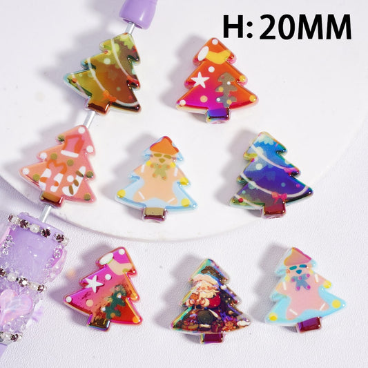 Acrylic Beads UV Coating Cute Christmas Tree Multi-Color 20MM, Random Mix