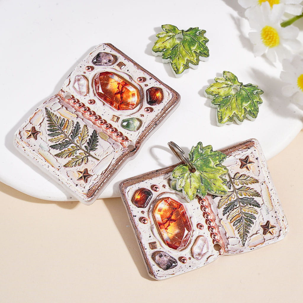 Acrylic Pendants Forest Magic Book and Phoenix Tree Leaf, Random Mix (1 Bag Contains 10 Book  Pieces & Leaf 10 Pieces)