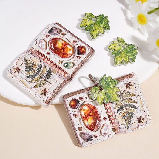 Acrylic Pendants Forest Magic Book and Phoenix Tree Leaf, Random Mix (1 Bag Contains 10 Book  Pieces & Leaf 10 Pieces)