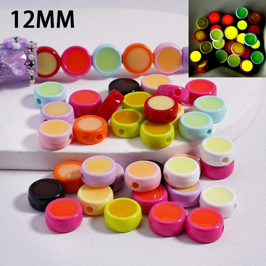 Acrylic Beads Luminous Round Flat Multi-Color 12MM (Single Color is available for 500pcs(whole bag)Only)