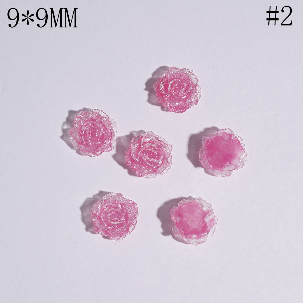DIY Mini Luminious Rose Flowers with Glitter for Beads Jewelry Accessories, 9*9MM, Multi-Color