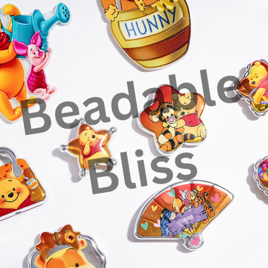 Honey Bear Character Series Acrylic Beads and Pendants, Silver Border and Yellow Style, Random Mix