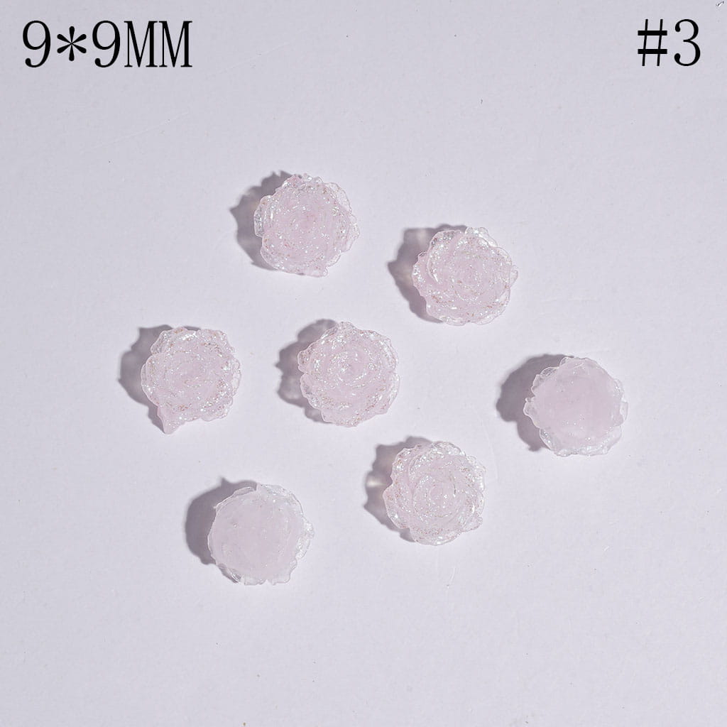 DIY Mini Luminious Rose Flowers with Glitter for Beads Jewelry Accessories, 9*9MM, Multi-Color