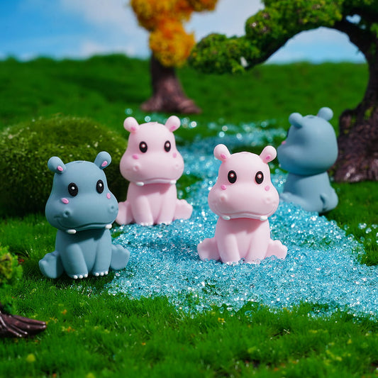 Silicone Focal Beads 3D Cute Hippopotamus in Sitting Pose, Pink and Gray Blue