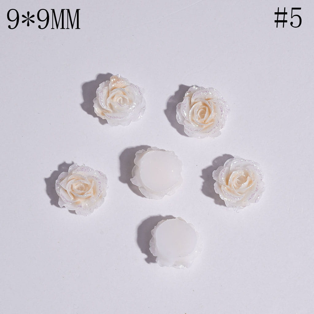 DIY Mini Luminious Rose Flowers with Glitter for Beads Jewelry Accessories, 9*9MM, Multi-Color