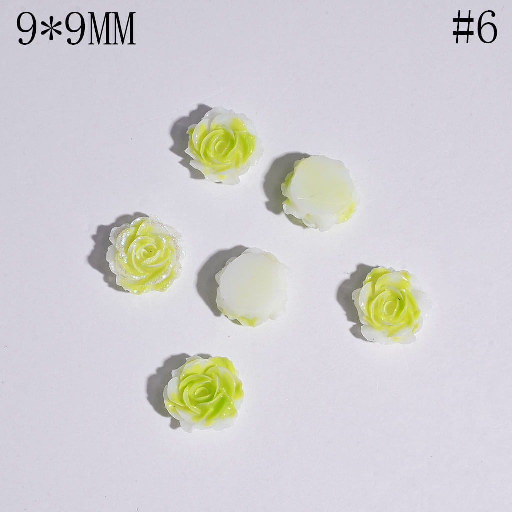 DIY Mini Luminious Rose Flowers with Glitter for Beads Jewelry Accessories, 9*9MM, Multi-Color