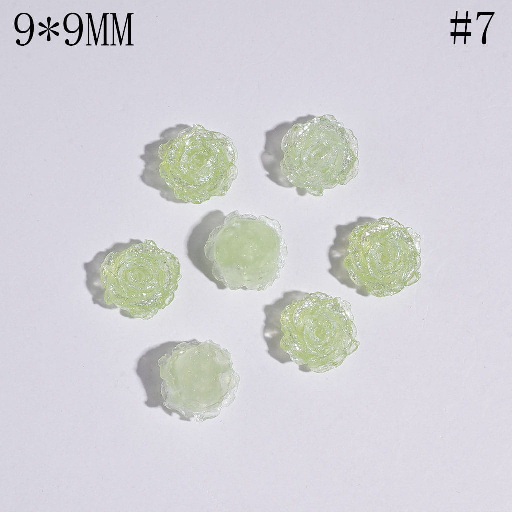DIY Mini Luminious Rose Flowers with Glitter for Beads Jewelry Accessories, 9*9MM, Multi-Color