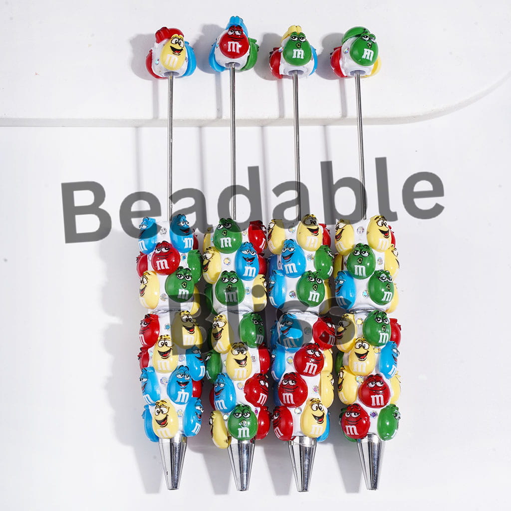 Beadable Clay Pens with Various Expressions Candy Chip Design and AB Rhinestones