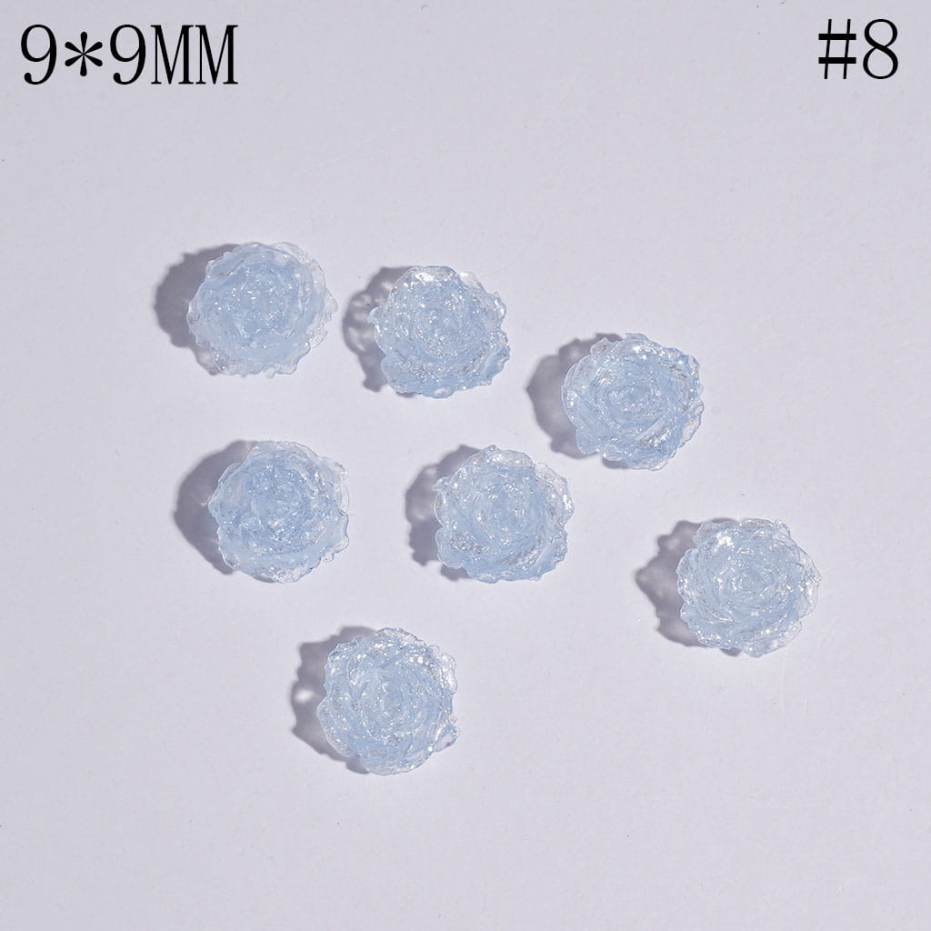 DIY Mini Luminious Rose Flowers with Glitter for Beads Jewelry Accessories, 9*9MM, Multi-Color