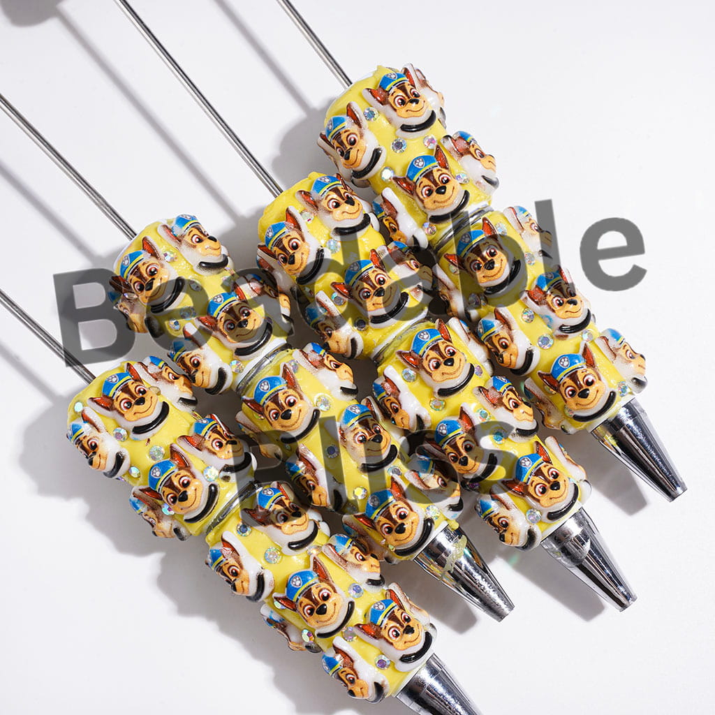 Beadable Clay Pens with Police Dog Character and AB Rhinestones