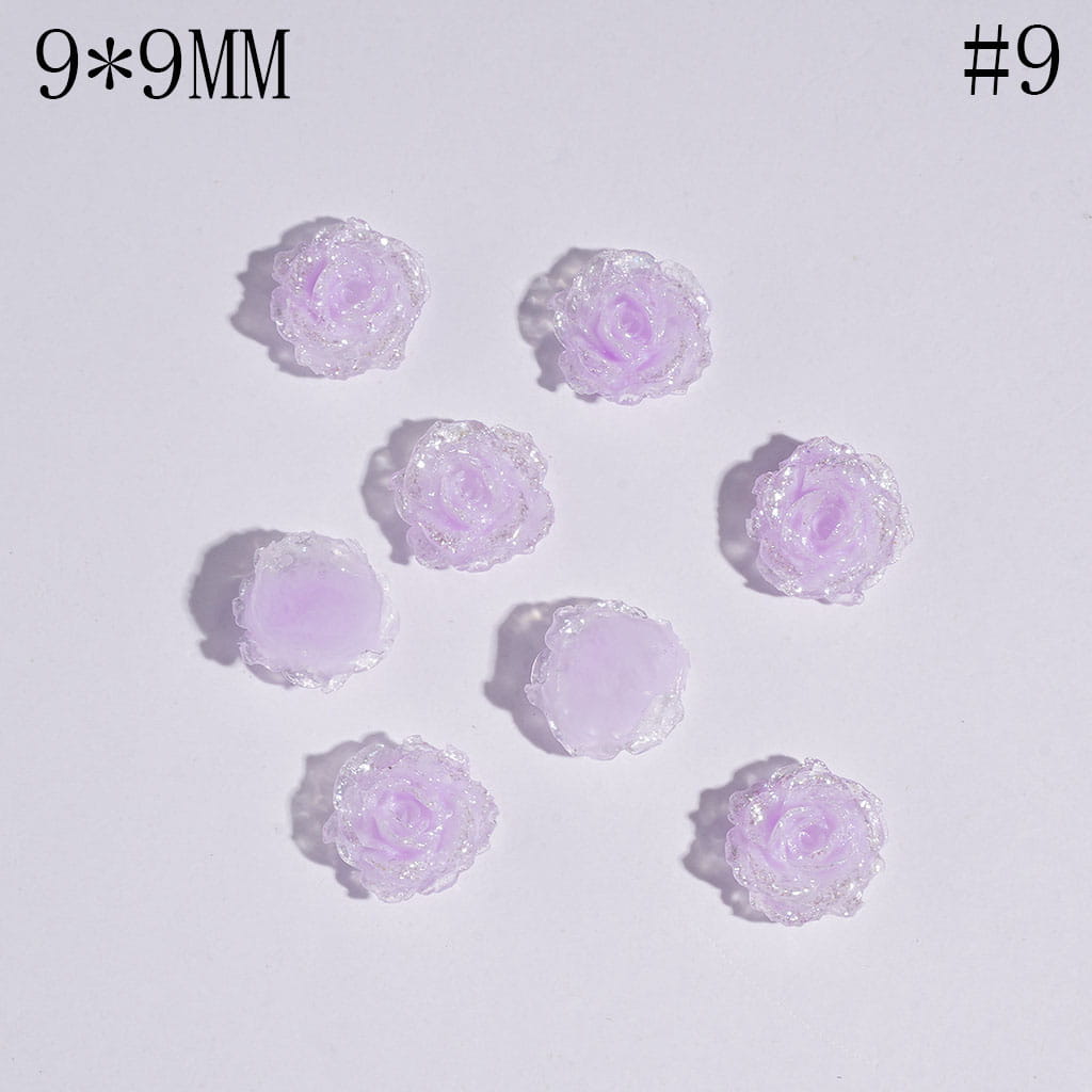 DIY Mini Luminious Rose Flowers with Glitter for Beads Jewelry Accessories, 9*9MM, Multi-Color