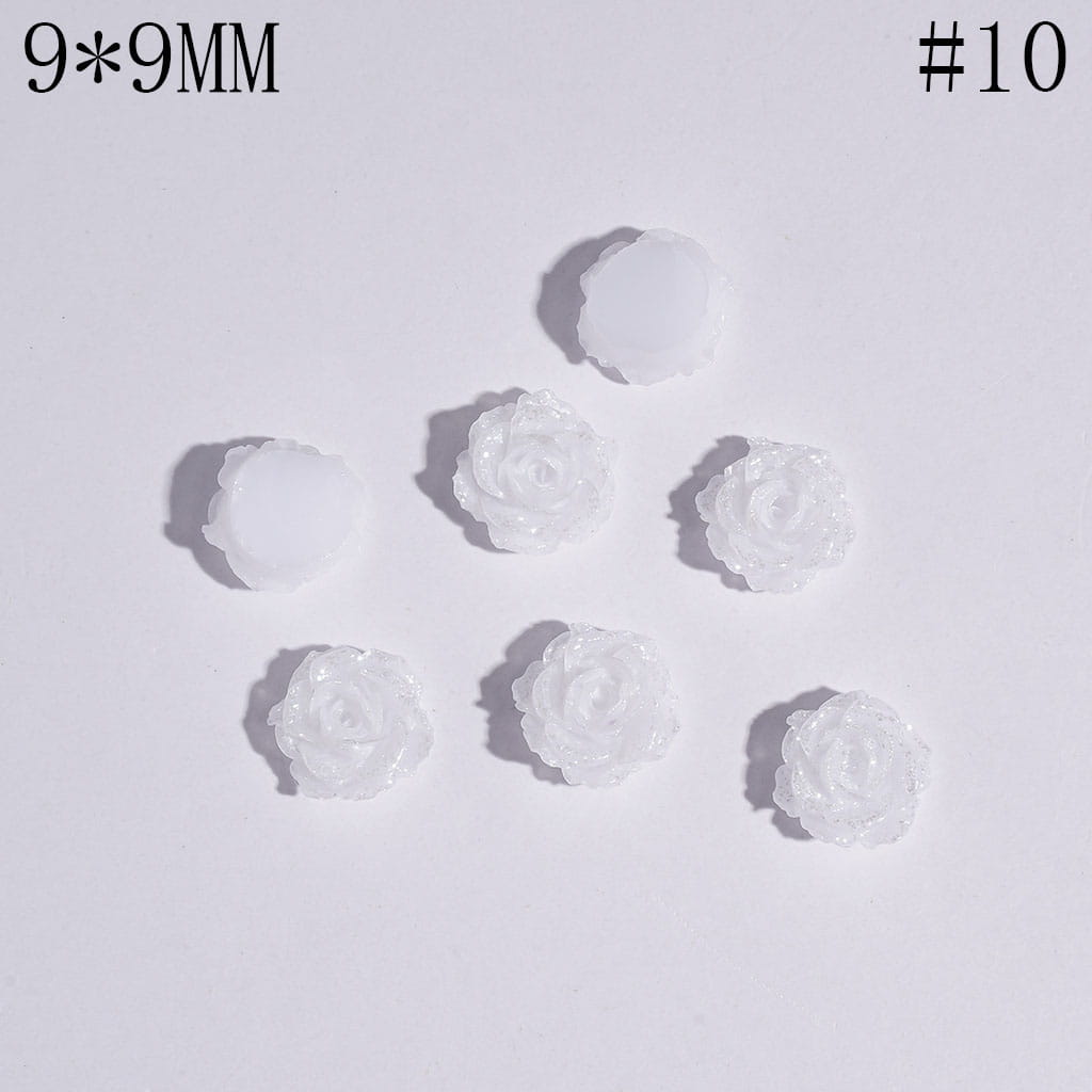 DIY Mini Luminious Rose Flowers with Glitter for Beads Jewelry Accessories, 9*9MM, Multi-Color