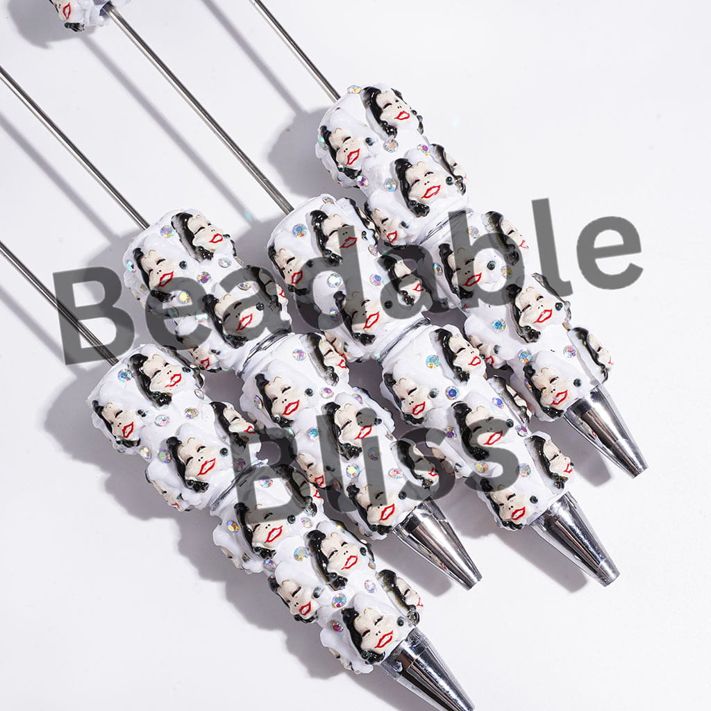Animal Fur Fanatic Fan Characters and AB Rhinestones Beadable Clay Pens, White Background