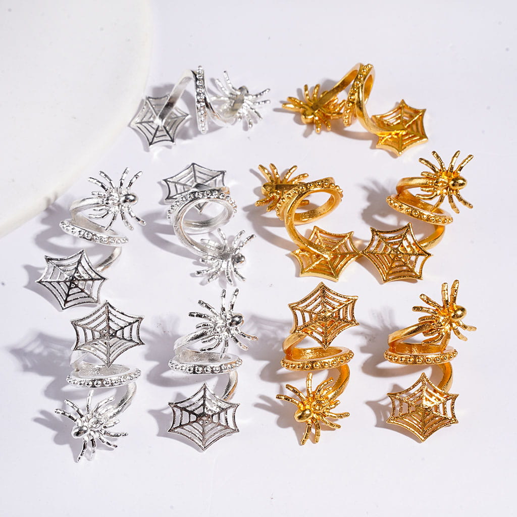 Trendy Twisted Spiral Alloy Beads with Spider and Web Jewelry Accessories, Gold & Silver